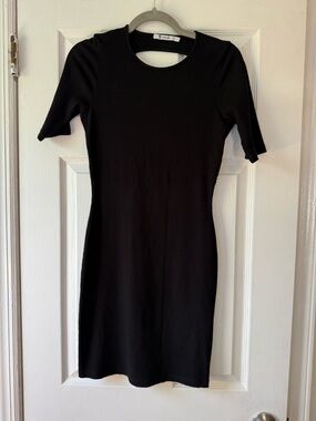 Alexander Wang Black Ribbed Short Sleeve Mini Dress Size Small